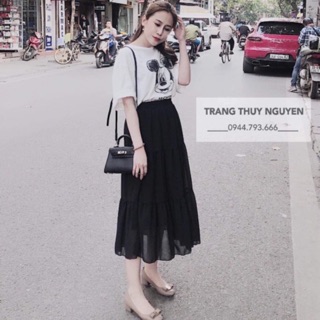 Set áo cộc tay + chân váy xếp ly