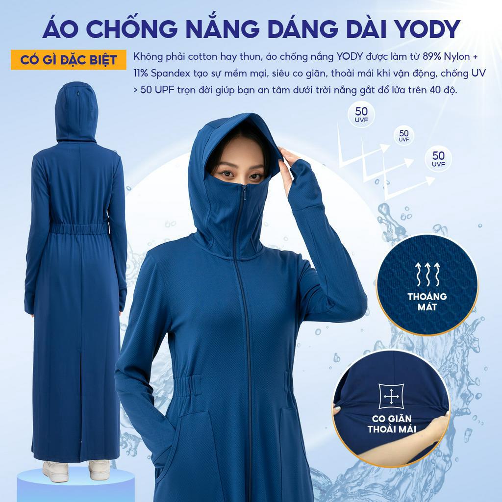 Áo chống nắng nữ dáng dài YODY chống nắng hiệu quả tối ưu mềm mại thoải mái, mát mẻ khi mặc ACN6002