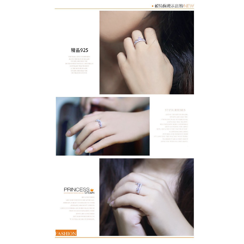 Nhẫn Mạ Vàng Hồng Đính Đá Hình Vương Miện Phong Cách Hàn Quốc