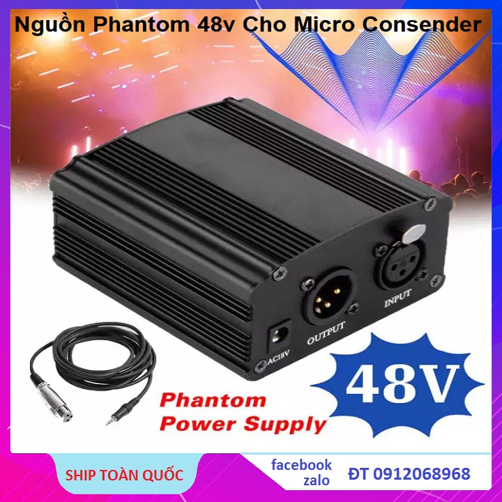 Nguồn phantom 48V cho micro + cáp canon 2 đầu (XLR-XLR)  Nguồn Micro Condenser 48v Chính Hãng Bảo Hành 6 Tháng