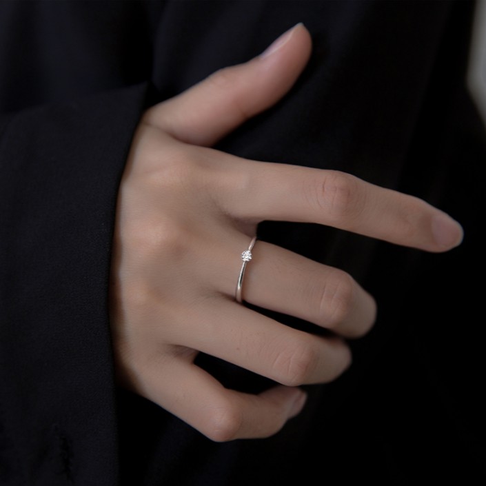 Nhẫn bạc  nhẫn nữ bạc s925 có size viên pha lê tròn basic thiết kế Cá jewelry