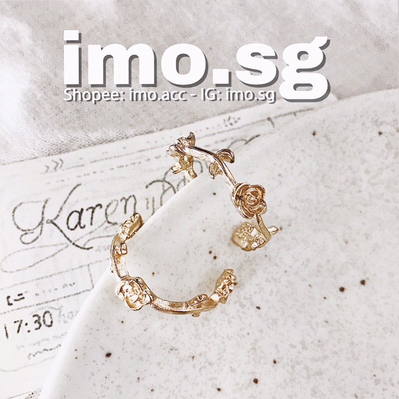 Bông tai hoa hồng dáng tròn ánh kim bạc 925 imo.sg sang xịn độc lạ cá tính phong cách hàn quốc
