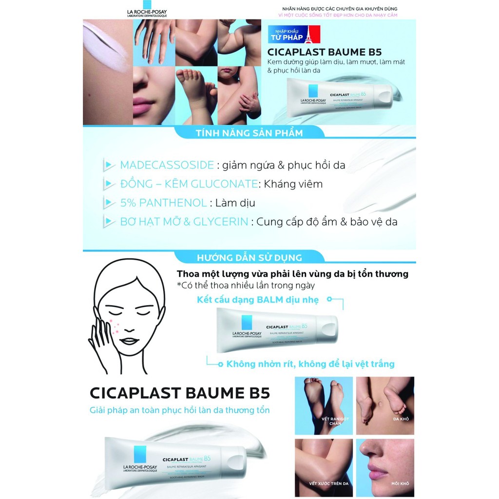 Kem dưỡng giúp làm dịu, làm mượt, làm mát &amp; phục hồi da phù hợp cho trẻ em La Roche-Posay Cicaplast Baume B5