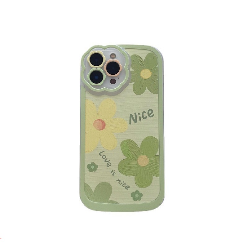 Ốp Điện Thoại Silicon Mềm Họa Tiết Tranh Sơn Dầu Hình Hoa Màu Xanh Lá Cho 13 12 11 Pro MAX X XS MAX XR 7 8 Plus