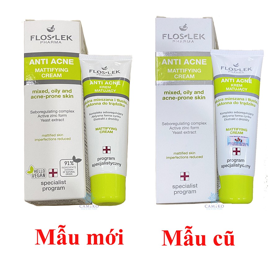 Kem kiểm soát dầu và điều tiết nhờn Floslek Anti Acne Mattifying Cream 50ml + Tặng sữa rửa mặt