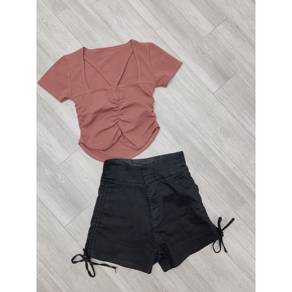 Quần short nữ lưng cao, quần sọt nữ kaki dáng ngắn rút dây MS80