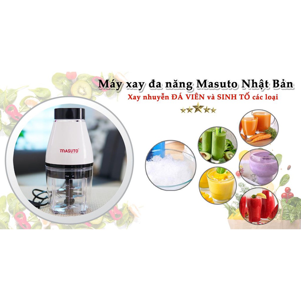 Máy xay sinh tố gia đình đa năng Masuto xay thịt tôm cá ăn dặm siêu nhuyễn mịn chỉ 10s cối 0,6L TẶNG CHẢO TỪ VÂN ĐÁ