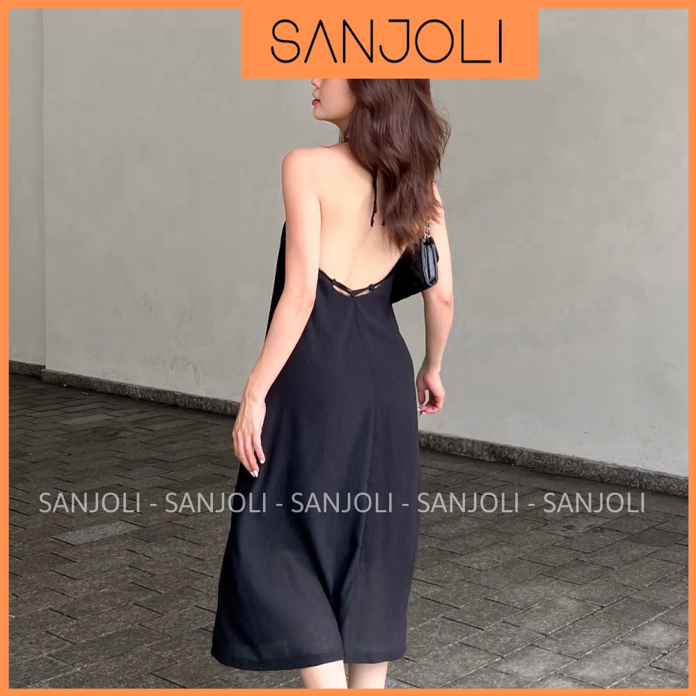 Đầm Maxi Hở Lưng SANJOLI Váy Cổ Yếm Nữ Suông Dài Thiết Kế Đi Biển Xinh Chất Vải Đũi Dự Tiệc Cưới Sang Trọng VD062 | BigBuy360 - bigbuy360.vn