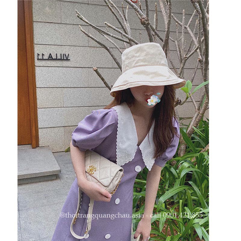 Đầm Tím Pastel Chữ A -Tay Phồng Mã QC85