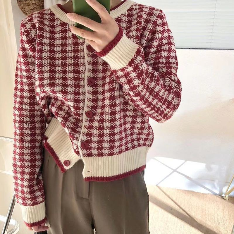 Áo cardigan họa tiết gingham-XETI