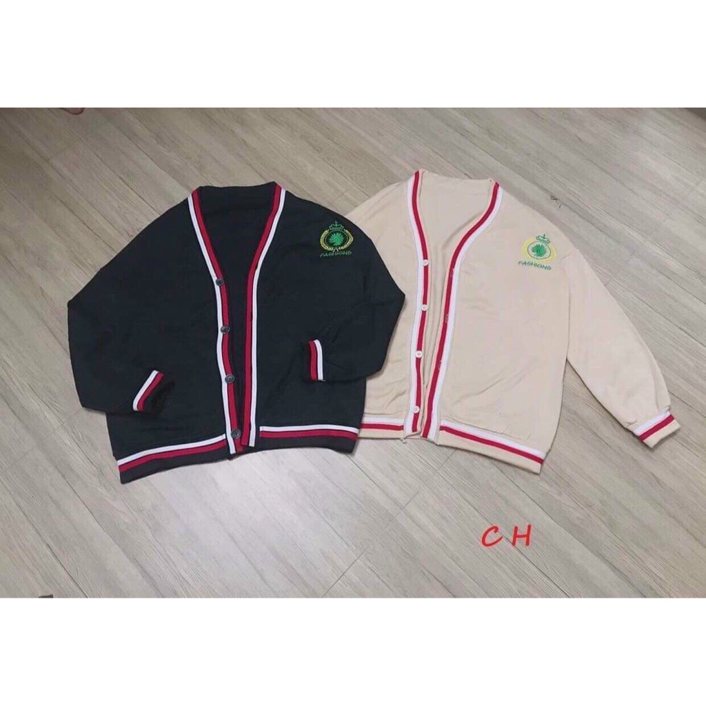 Áo cardigan chất nỉ bông phối viền đỏ dáng thụng