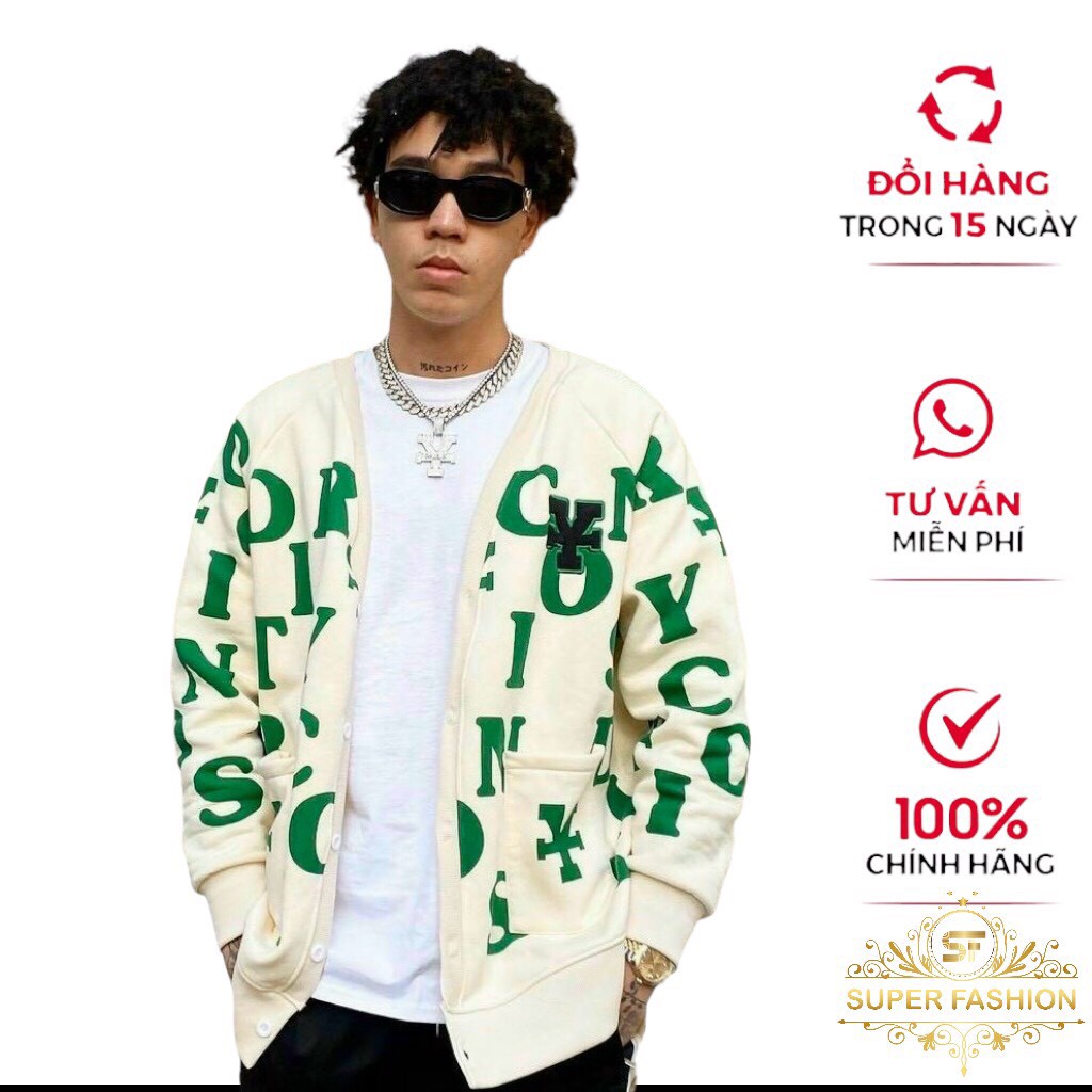 Áo Khoác Cardigan Nam Nữ Túi Hộp Form Rộng in Họa Tiết Chữ Dễ Thương Hot Trend