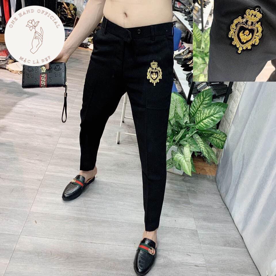 Quần Vải Nam 1𝖍𝖆𝖓𝖉 Quần Tây Nam Đen Thêu Họa Tiết Logo Đại Bàng Dáng Ôm Ống Bó - Mặc Là Đẹp - Mã DB01