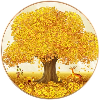 Phòng khách DIY 5D Hạt tròn đầy đủ Amass Fortunes Macrocarpa Money Tree Gold at All Ground Tranh kim cương thanh lịch, tranh hạt