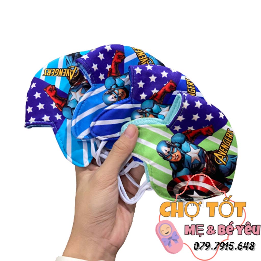 Khẩu trang siêu nhân có tai thú cho bé cotton mỏng mát (2-6 tuổi)