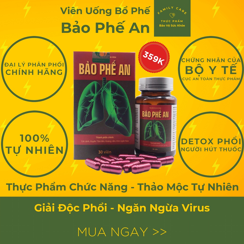 Thực phẩm chức năng Thảo Dược Bổ Phế Bảo Phế An 9 loại thảo dược tự nhiên Bổ phổi Giảm ho Detox phổi người hút thuốc