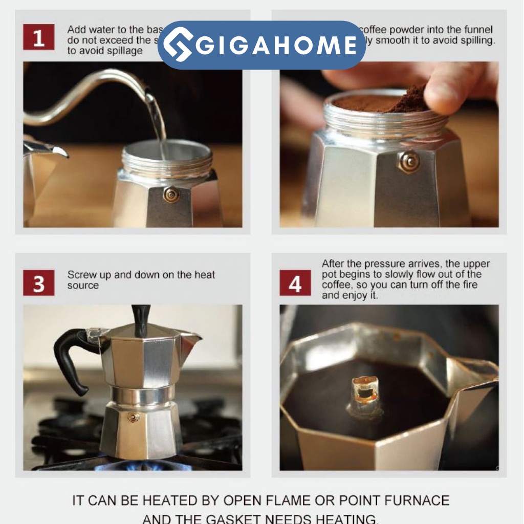 Ấm Pha Cà Phê Expresso GIGAHOME  6Cup Kiểu Ý  Tại Nhà Dung Tích 300ml 9346