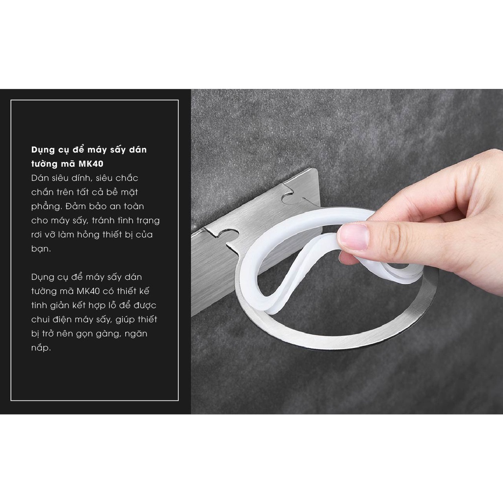 Giá treo máy sấy tóc INOX SUS304 dán tường gạch men keo 3M siêu chắc - INOX