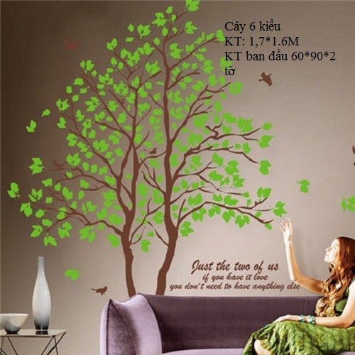 Decal dán tường cây 6 kiểu ( 1m8*2m)