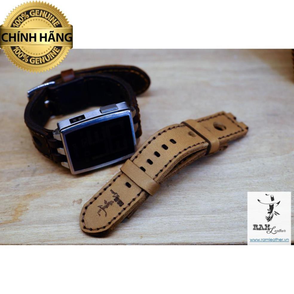 DÂY ĐỒNG HỒ PEBBLE STEEL DA BÒ THẬT RAM LEATHER - HÀNG CHÍNH HÃNG .