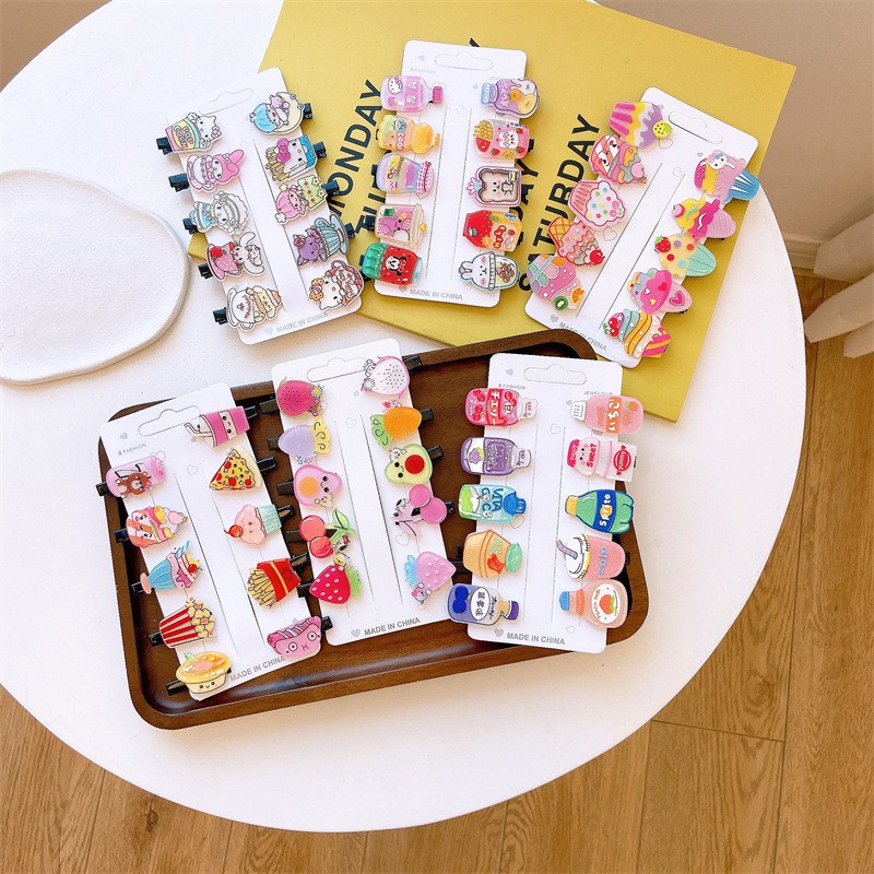 Set 10 kẹp tóc bằng nhựa acrylic kiểu dáng hoạt hình dễ thương cho bé gái