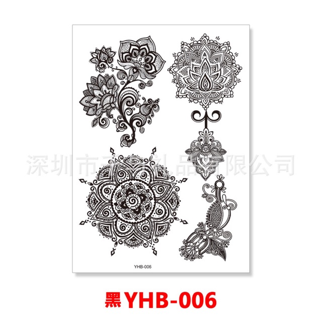 Set Hinh xăm dán tatto henna nghệ thuật 3D họa tiết henna 21*15cm hình xăm 3d0