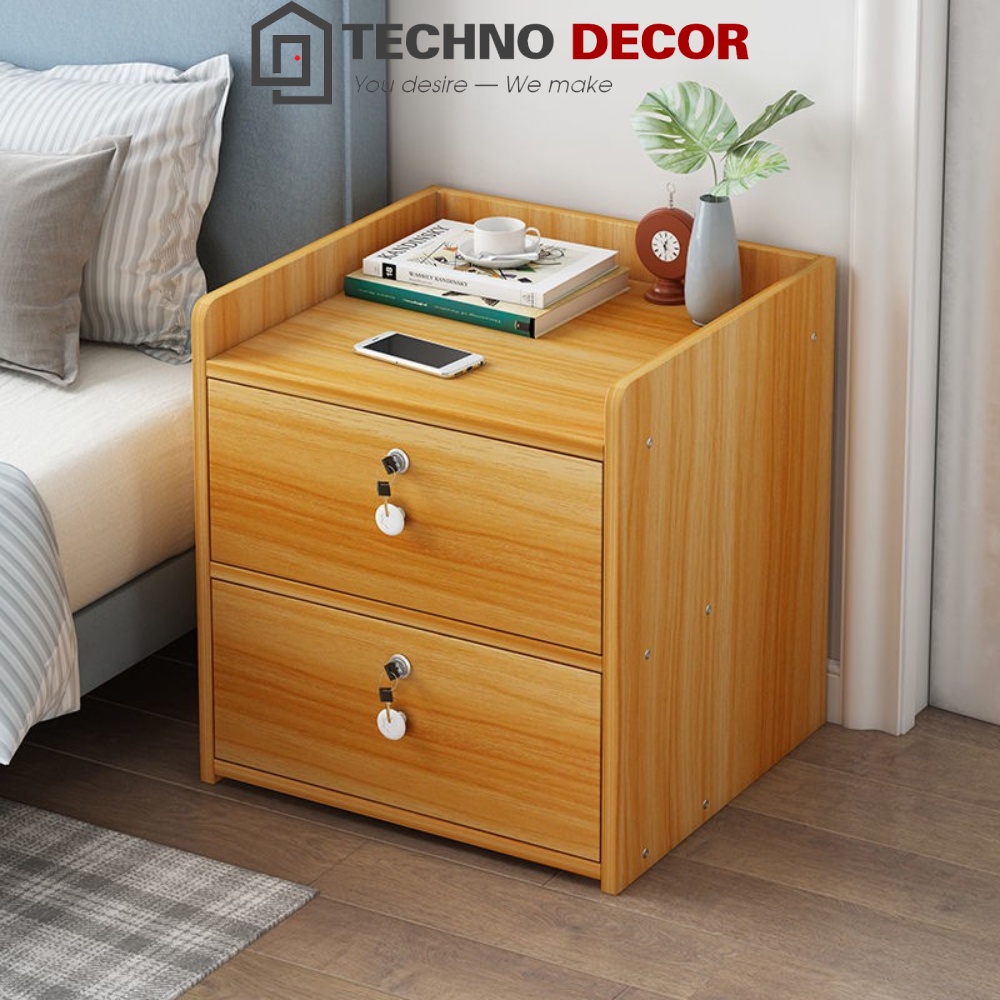 Tủ Gỗ Đầu Giường Vân Gỗ Nâu Tab Đầu Giường Nhỏ Gọn TechnoDecor BT0013