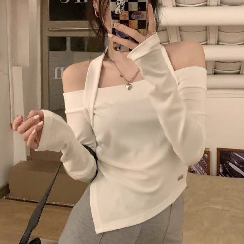 Áo thun dài tay vạt chéo trễ vai chất cotton dẻo(mã 759)_Linhchi.studio