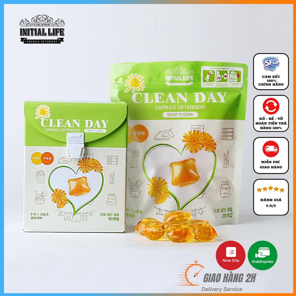 Viên Giặt Xả Quần Áo Hàn Quốc Clean Day Cao Cấp 3 Trong 1 Hương Hoa Chuẩn Hàng CHÍNH HÃNG