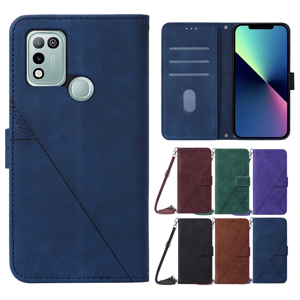 Ốp Điện Thoại Bề Mặt Da Dập Nổi 3D Có Dây Đeo Dài Cho Infinix HOT 10 Play 11 lite 10i 10T 11S