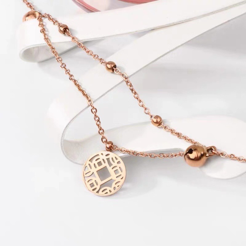 Lắc Chân Hai Lớp Bằng Thép Titan Mạ Vàng Hồng 18K Chống Nước Không Gây Dị Ứng Không Phai Màu Phong Cách Hàn Quốc Đơn Giản Cho Nữ