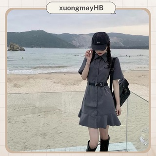 Đầm sơ mi đuôi cá HB màu xám, đủ size D052
