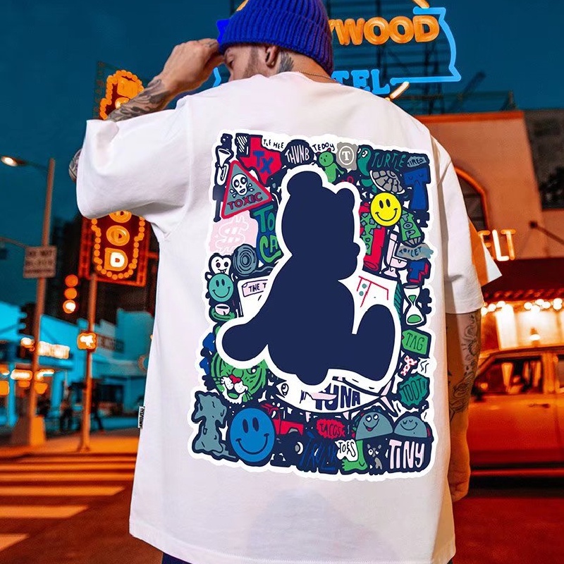 Áo Thun Tay Ngắn Dáng Rộng In Họa Tiết Hoạt Hình Phong Cách Hip Hop Đường Phố Hàn Quốc Thời Trang Mùa Hè Cho Nam M-8XL