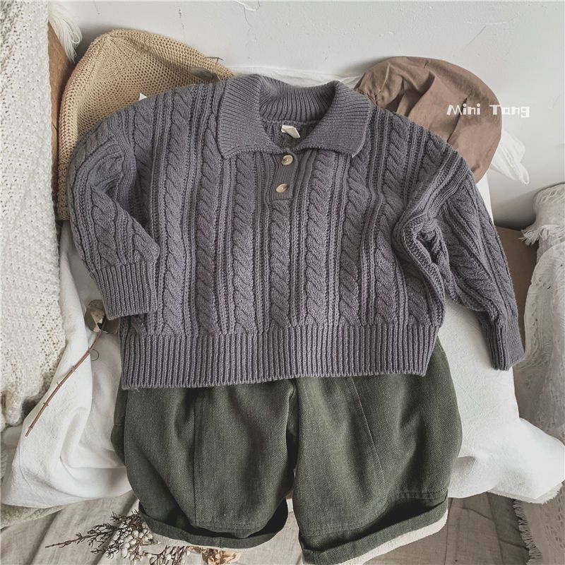 Áo Sweater Cổ Bẻ Phong Cách Nhật Hàn Thời Trang Thu Đông Cho Bé