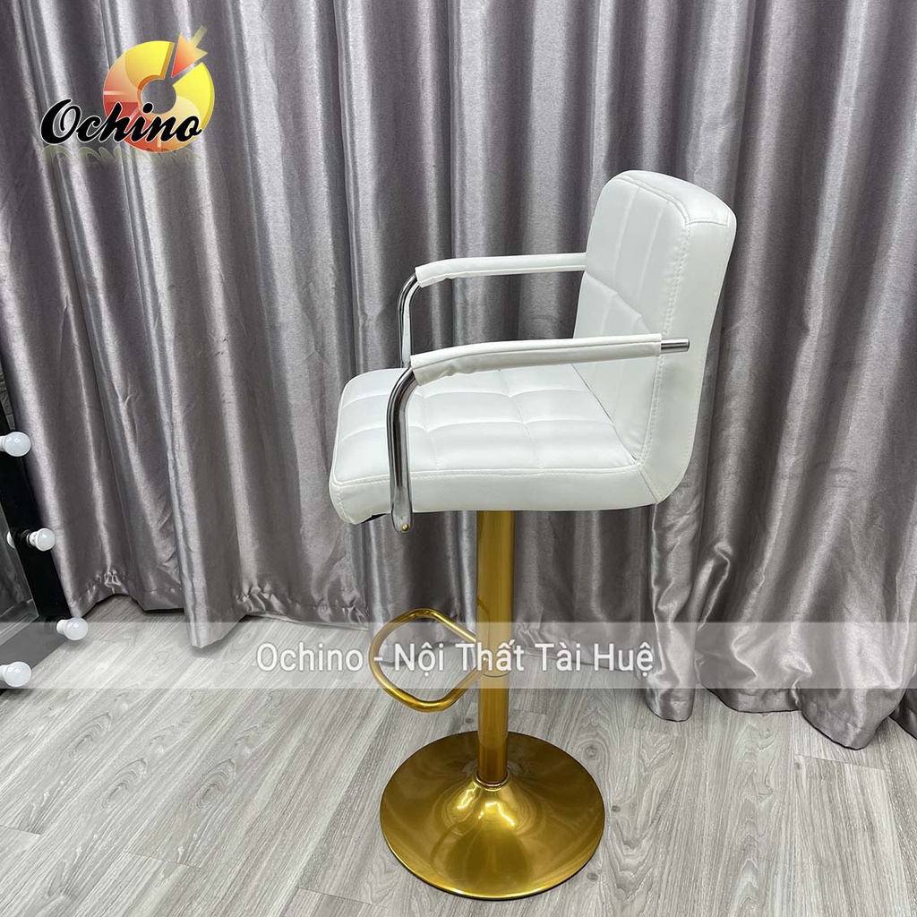 Ghế Makeup, Ghế Quầy Bar Mẫu Vịn Tay Inox Có Tay CHÂN VÀNG K1 Cao 60/80 Và Xoay 360 Độ Phong Cách Hiện Đại (Đủ Màu)