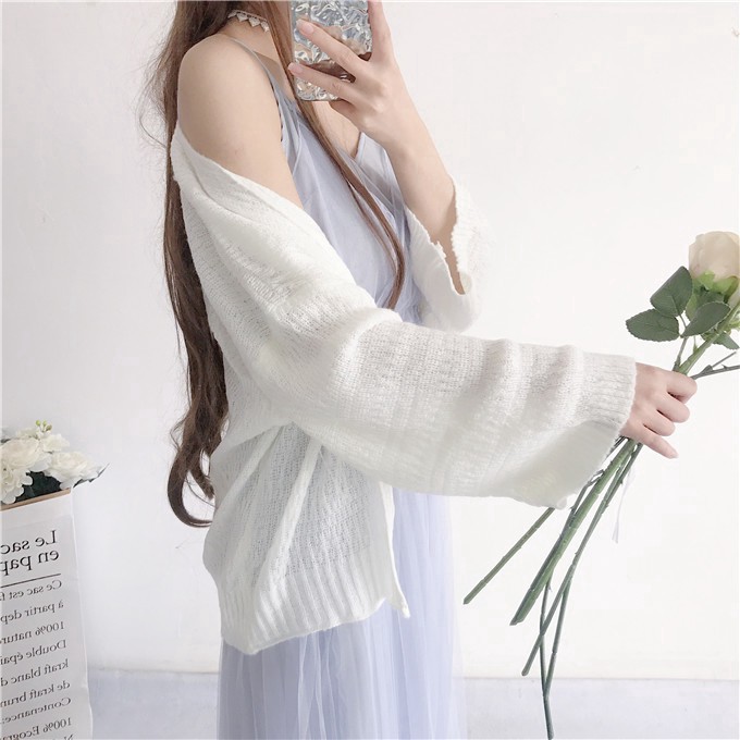 Áo Khoác Cardigan Mỏng Tay Dài Dáng Rộng Kiểu Hàn Quốc Xinh Xắn Cho Nữ