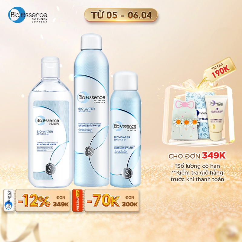 Bộ sản phẩm làm sạch và cấp ẩm cho da Bio-Essence Bio Water (Tẩy trang Micellar Water 100ml+ Xịt khoáng 300ml và 100ml)) | BigBuy360 - bigbuy360.vn