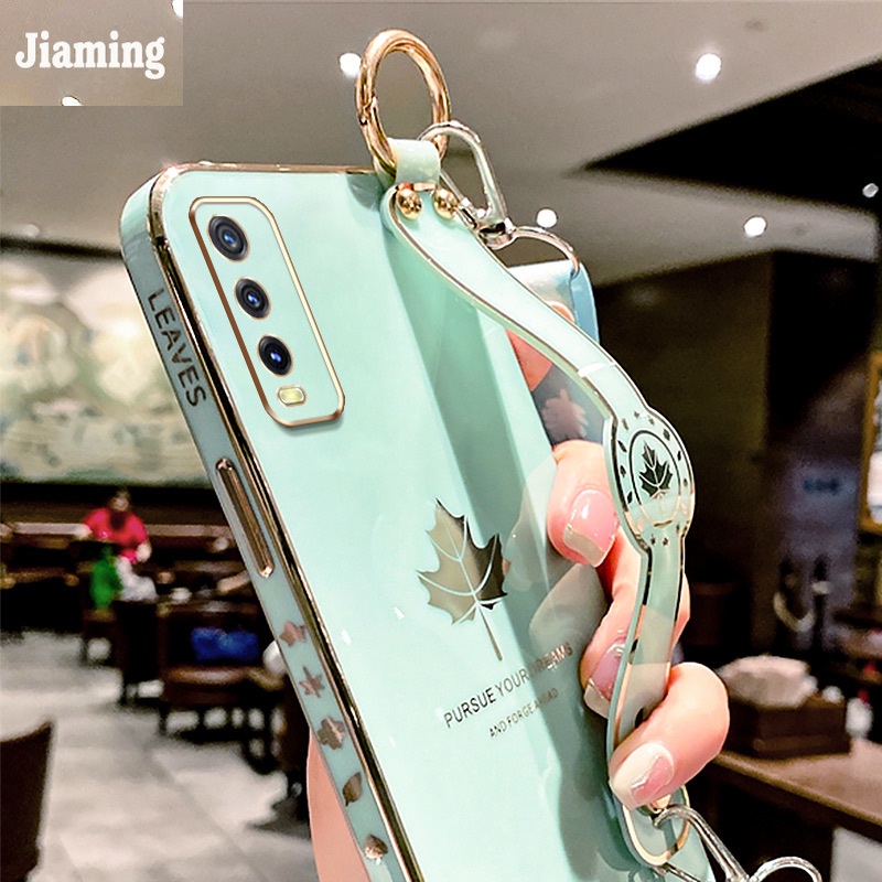 Ốp Điện Thoại Hình Lá Phong Có Dây Đeo Cho Vivo Y12S Y12A Y20 Y20i Y20S Y20A Y20S G