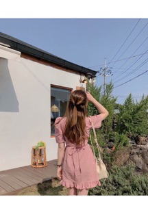 ⭐️Đầm Cổ V Phối Bèo Thắt Nơ