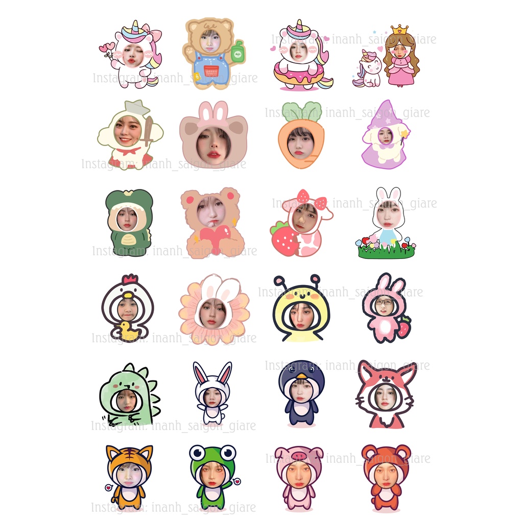 In hình chibi ghép mặt ♥️ 4cm/hình gồm 24 hình / A4 chất liệu decal hoặc giấy in ảnh chất liệu mực tốt (ghép mặt chibi)