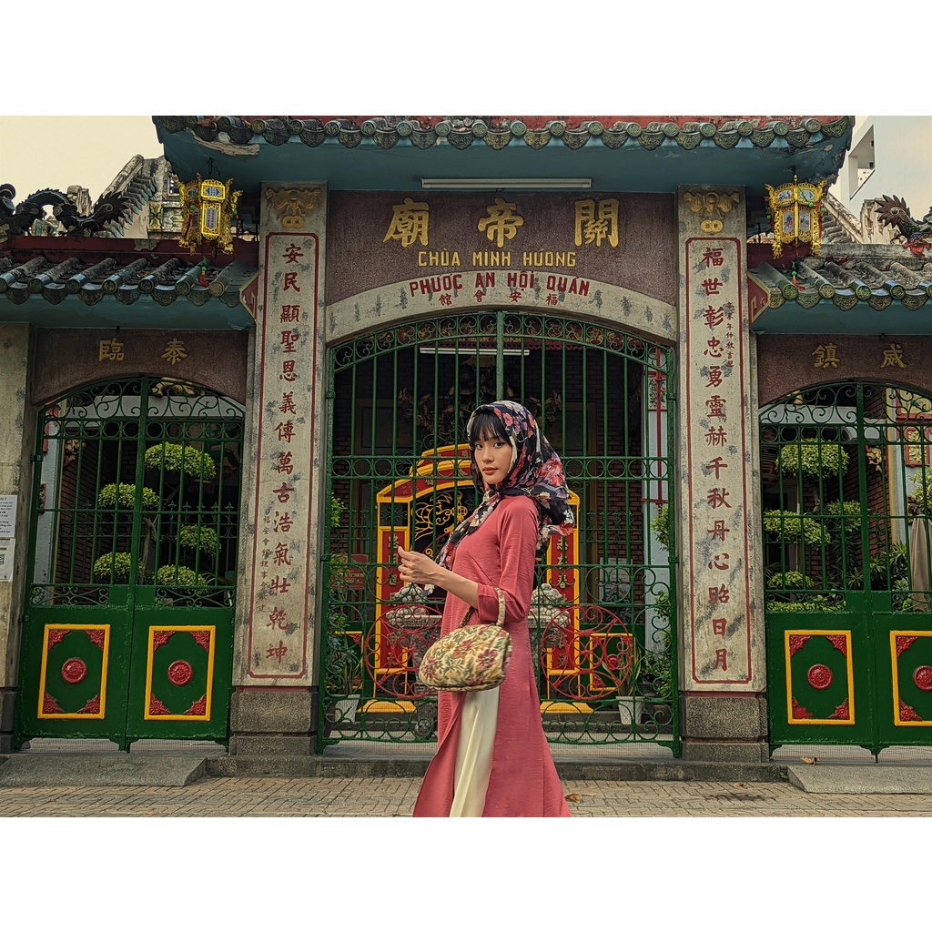 Set Áo Dài Rosemary Lụa Tây Thi Hồng Đất