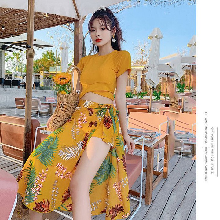 Có sẵn bộ đồ bơi 3 mảnh khăn quần voan đẹp bikini đi biển