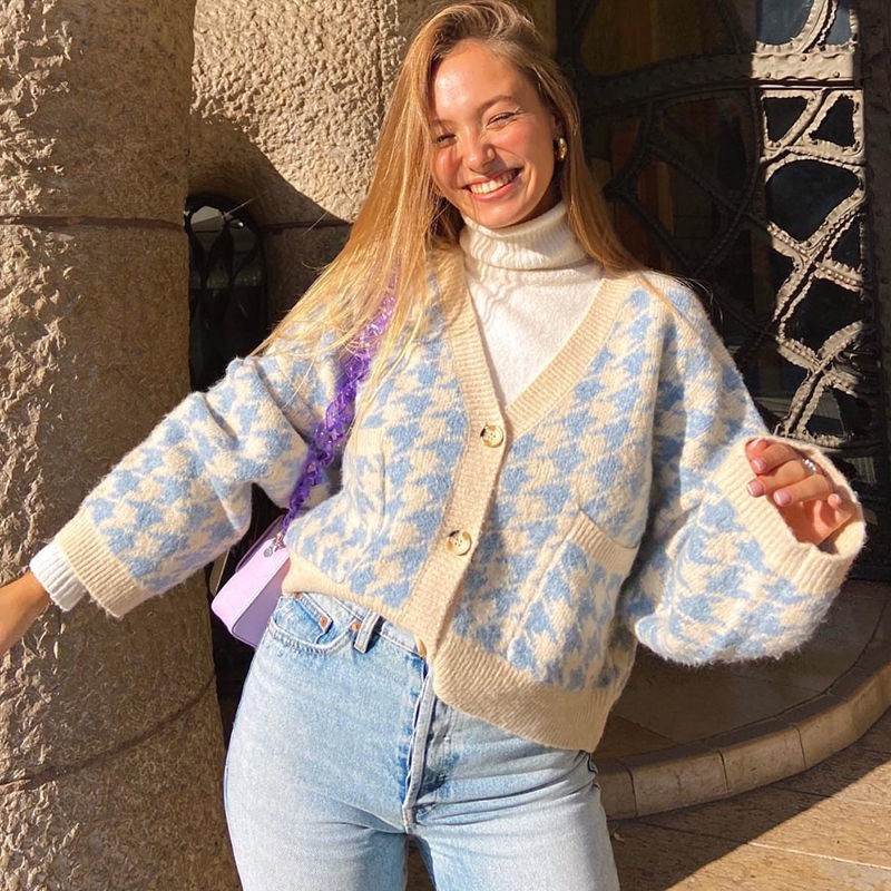 Áo cardigan kẻ caro xanh vàng cực xinh sang chảnh