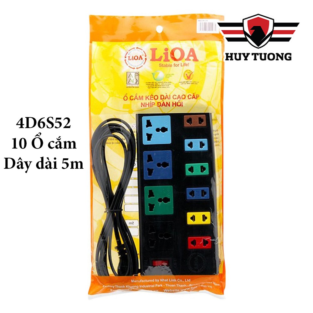 Ổ cắm điện LIOA 🚚 FREESHIP 🚚 Ổ cắm điện LIOA 10 lỗ có công tắc, dây dài 3m/5m 1000W - Huy Tưởng