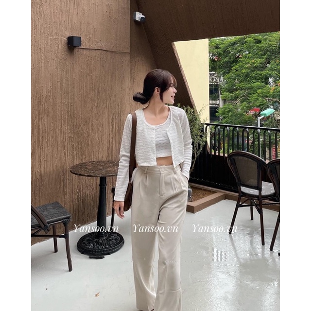Sét áo croptop thun gân mic áo hai dây hàn quốc yansoo.vn ( ảnh thật )