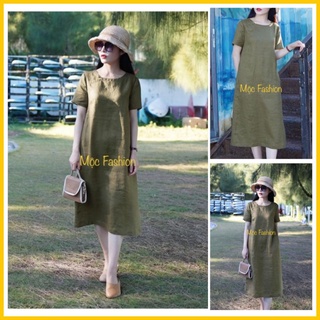 Váy linen dáng suông tay ngắn khuy ngực đử size từ S đến XL 44 - 63kg