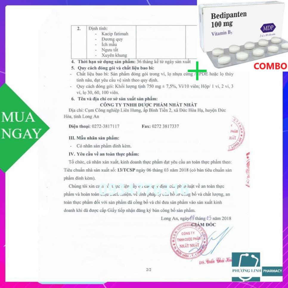 Combo Bedipanten 100mg +  Tăng cường nội tiết tố nữ Tố Nữ Nhất Nhất (Hộp 1 vỉ x 10 viên)