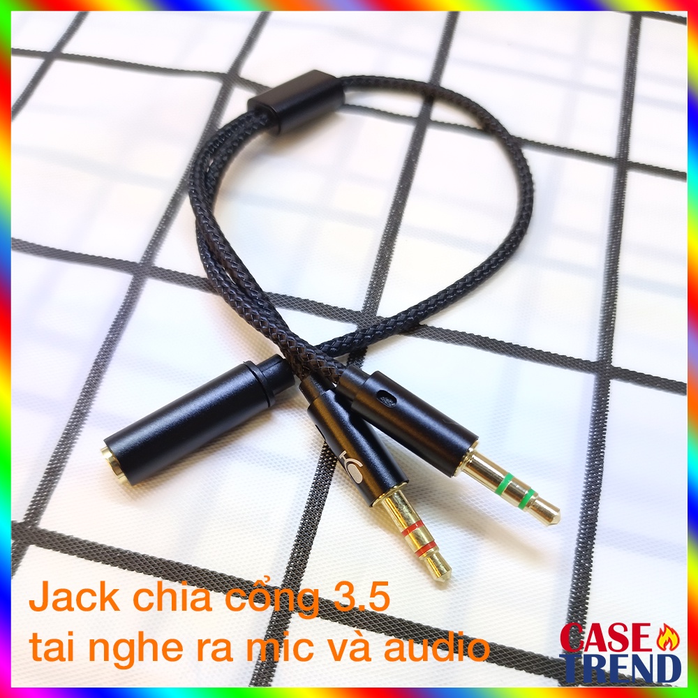 Jack Chuyển Đổi Tai Nghe 3.5 Chia Ra Đầu Mic và Audio Hỗ Trợ Đàm Thoại Trên PC Laptop dây dù dài 22cm