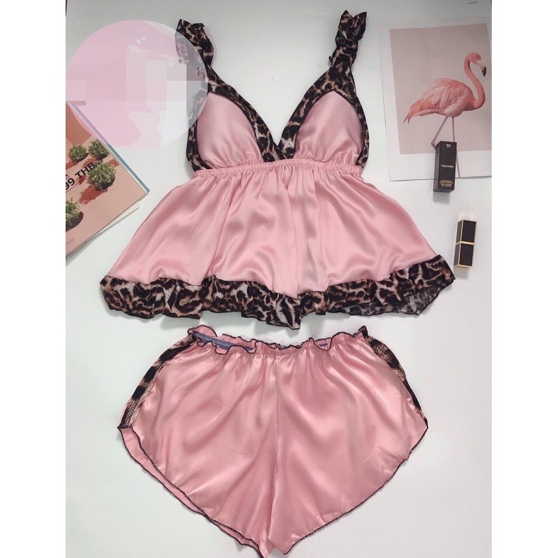 Set Đồ Ngủ Lụa Sexy Viền Dây Beo. Có mút nâng ngực cực sexy | BigBuy360 - bigbuy360.vn