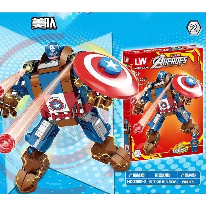 LW 2080 Avengers Steel Mecha Hero Đội Mỹ Little Pepper Lego Xếp Hình Khối Xây Dựng Lắp Ráp. Mô Hình Siêu Anh Hùng Ninja